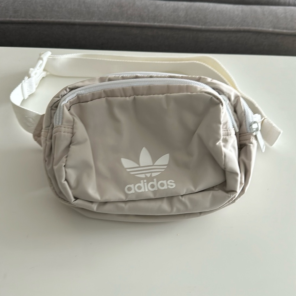 Adidas beige and white adjustable belt bag